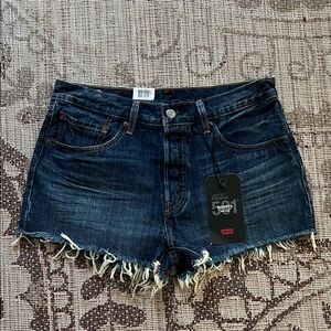 Levi's Dark Blue Denim Frayed Hem Cutoff Shorts